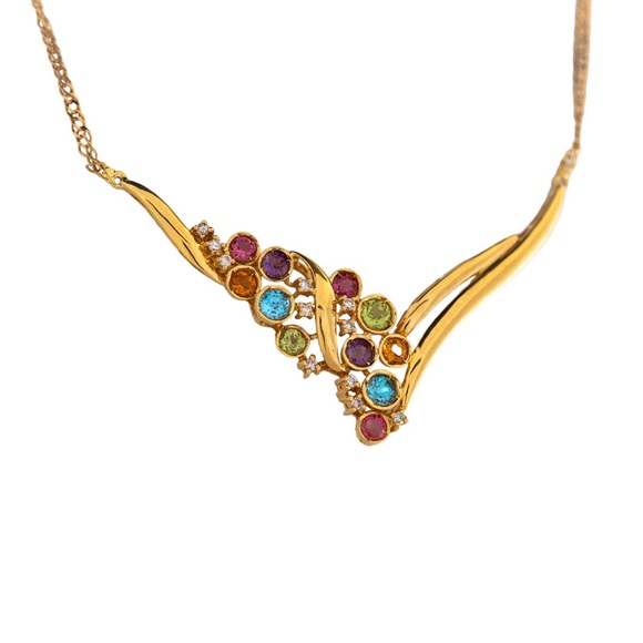 GWLAB Certified 1.80ct Natural Mixed Gems & 0.14ct Diamond Necklace - 18K Gold - Picture 5 of 7
